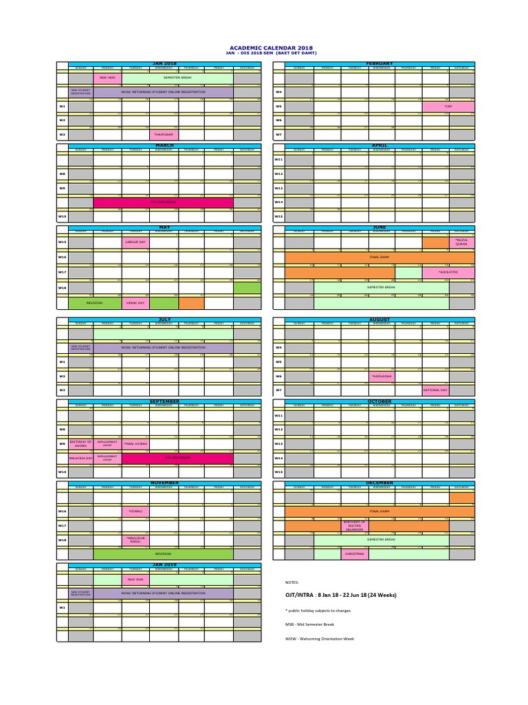 UniKL MIAT Academic Calendar 2018 Academic Term Inquiry