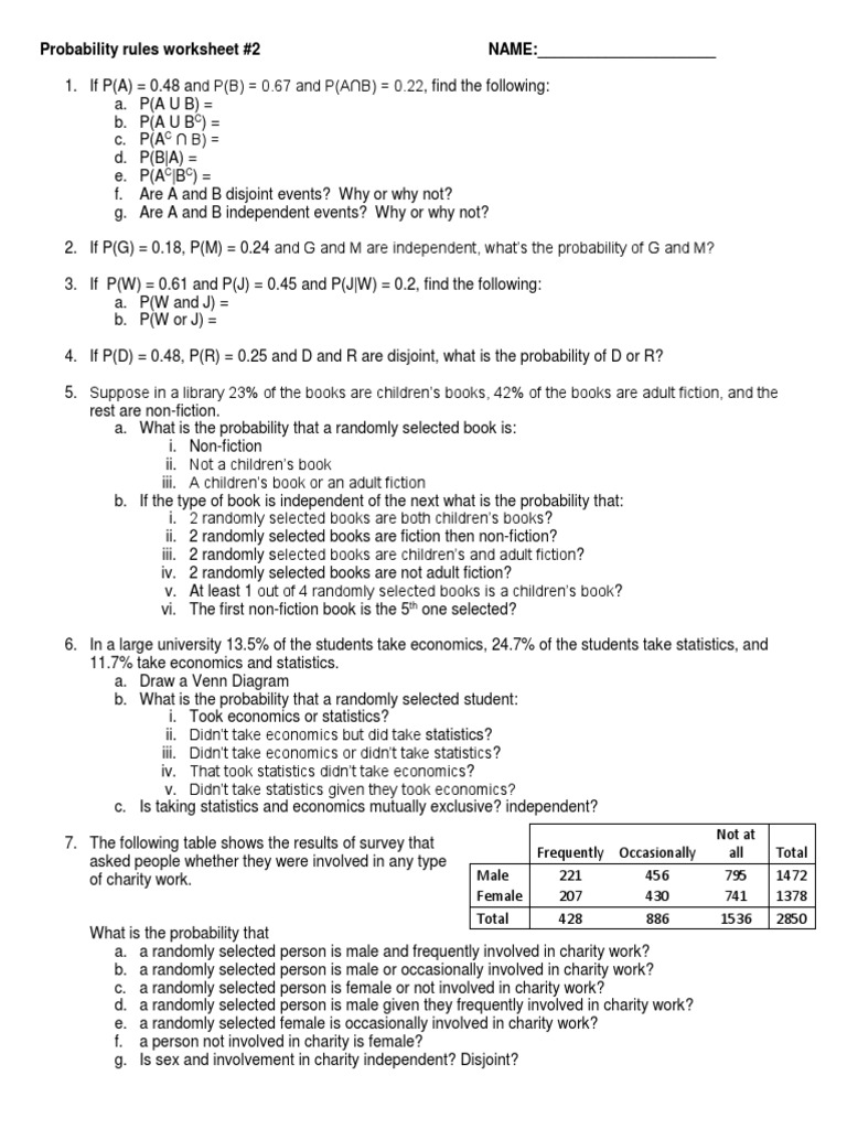 probability rules worksheet 2 with answersdocx
