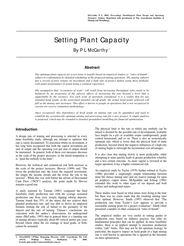 Optimizing Mining Plant Capacity | PDF | Net Present Value | Mining