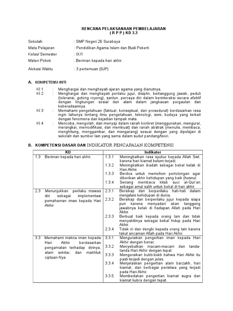 Rpp Bab 1 Hari Akhir