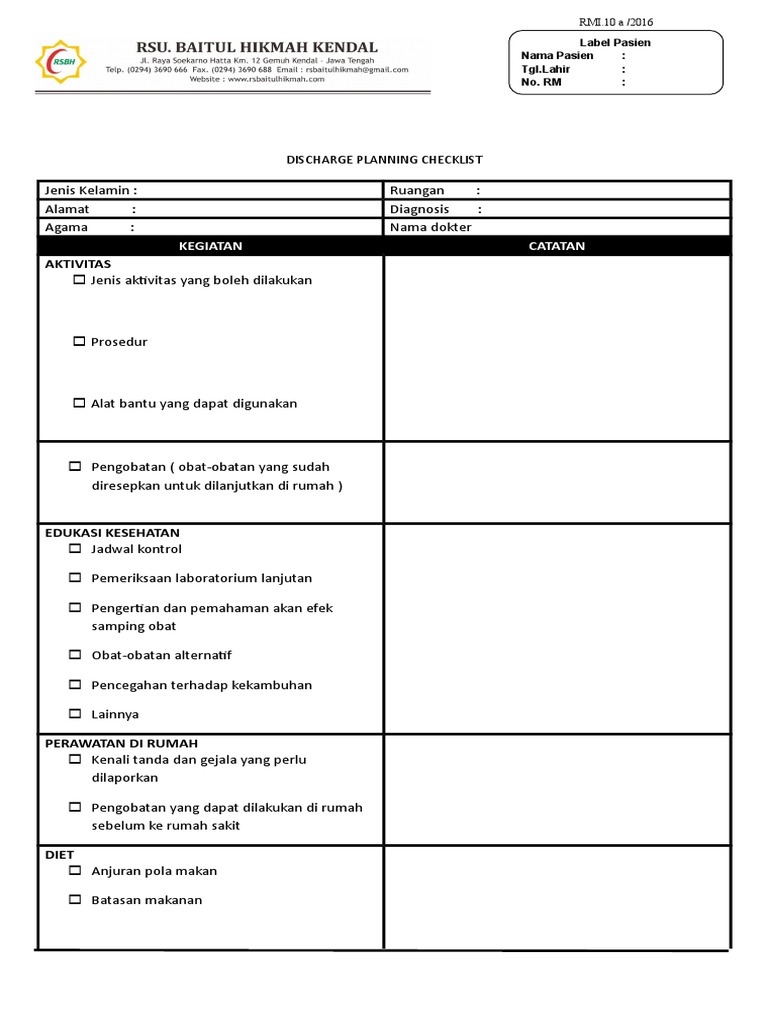CM Discharge Planning Checklist | PDF