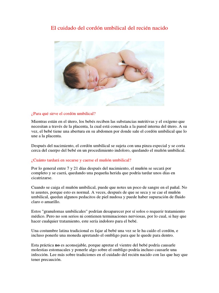 El Cuidado Del Cordon Umbilical Del Recien Nacido Pdf Infantes Parto