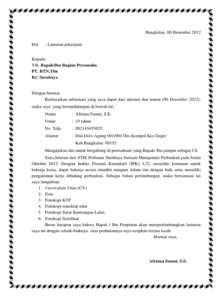 33 Contoh Surat Lamaran Bank Panin