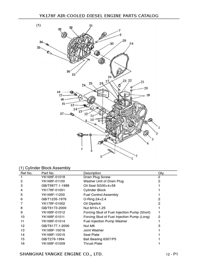 YK178F Diesel Engine Part Catalog PDF