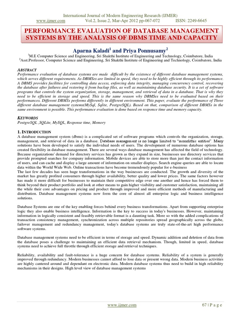 Database Management Systems Performance Evaluation | PDF | Postgre Sql ...