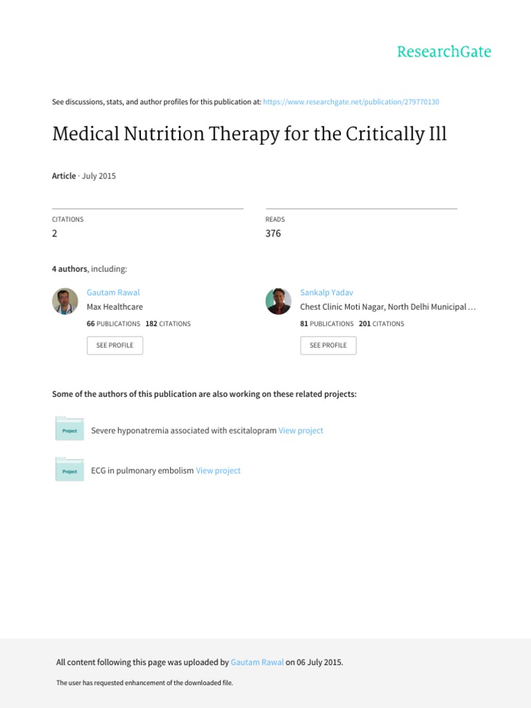 Medical Nutrition Therapy For The Critically Ill | PDF | Nutrition ...