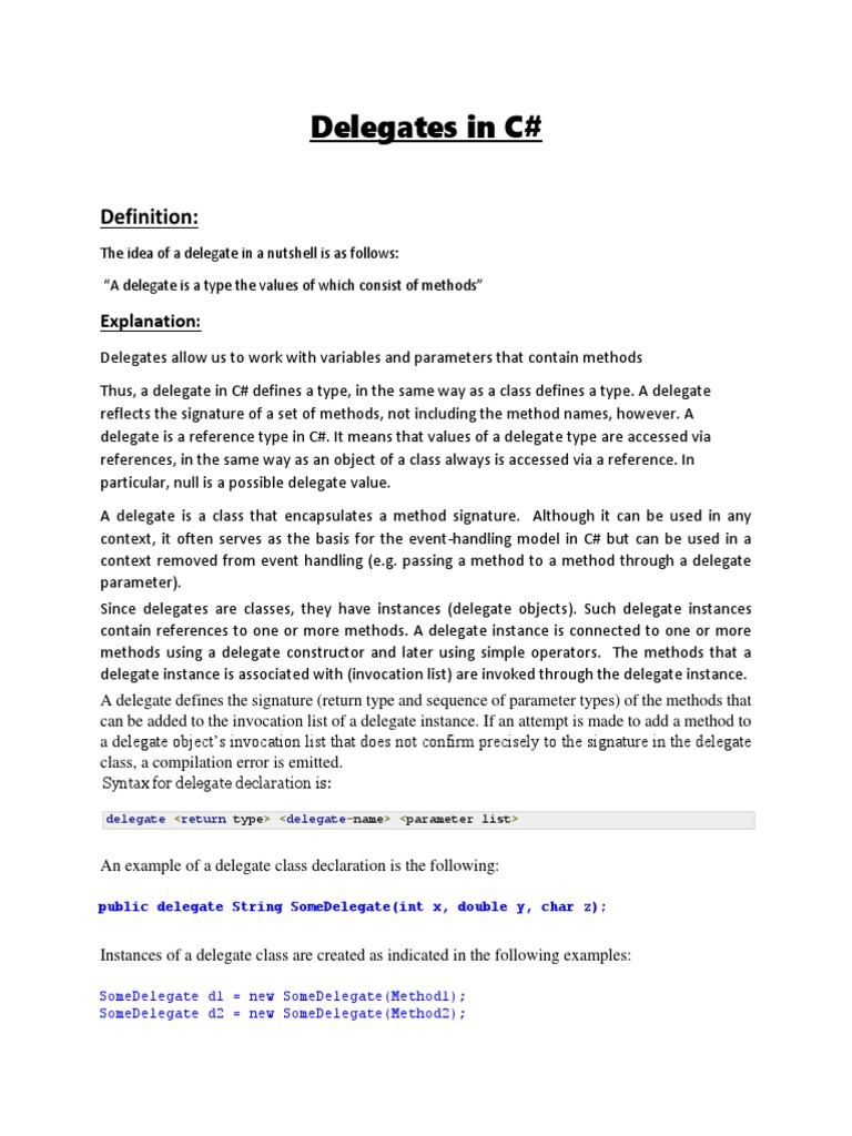 Understanding Delegates in C# | PDF | Method (Computer Programming) | C ...
