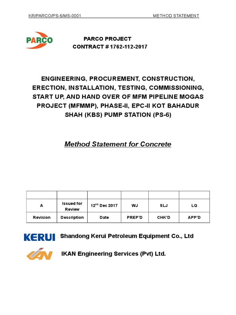 Method Statement for Concrete Work | PDF | Concrete | Quality Assurance