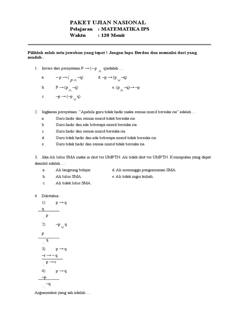 Soal Un Matematika Kls Xii Ips (Lat 10)