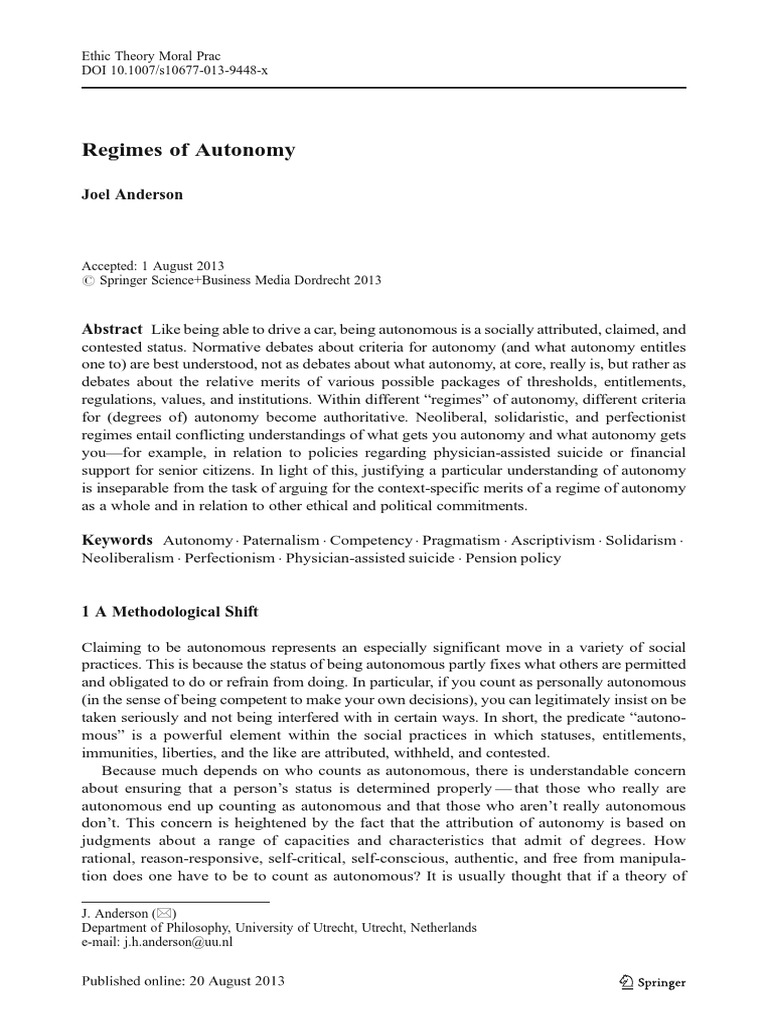 Regimes of Autonomy: Understanding Competing Conceptualizations of ...