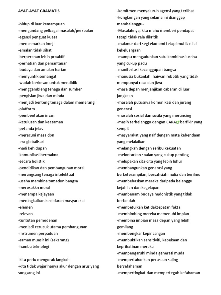 Contoh Ayat Gramatis dalam Karangan | PDF