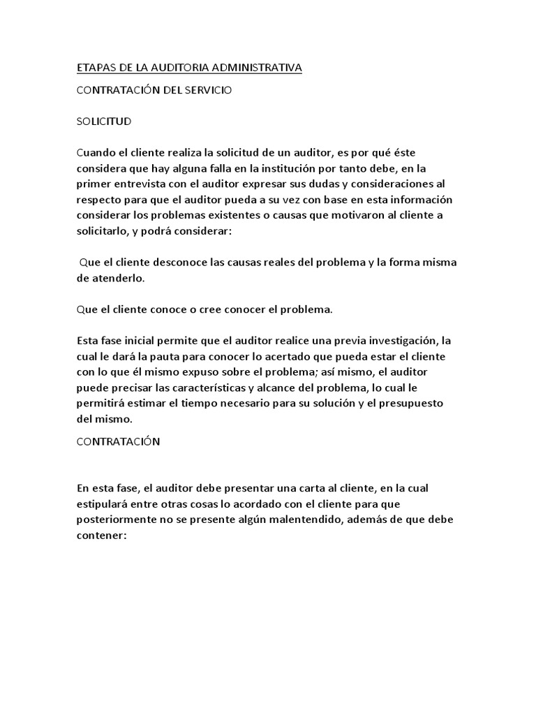 Etapas de La Auditoria Administrativa | PDF | Auditoría financiera ...
