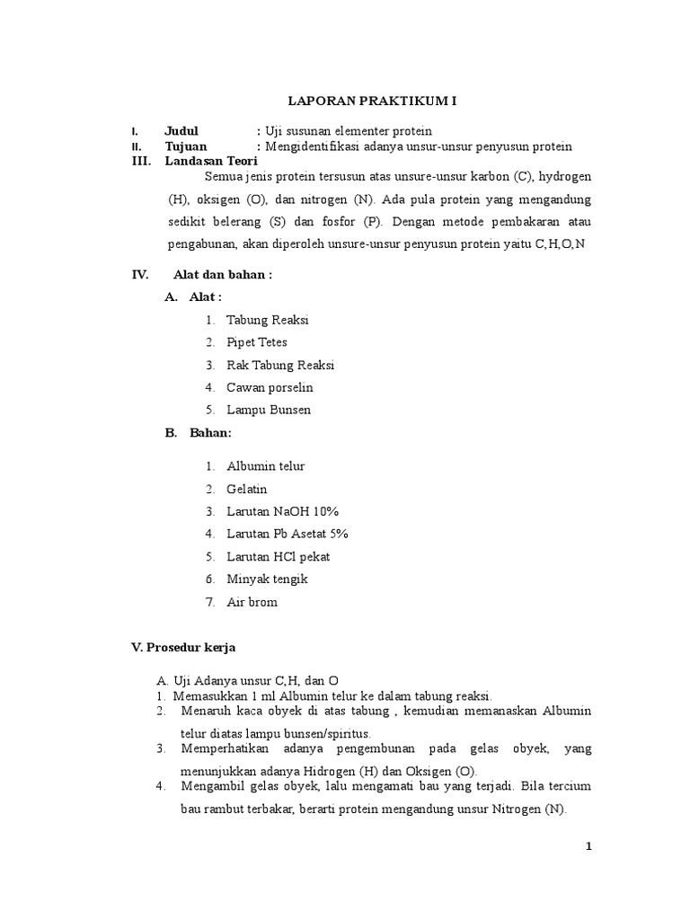 Laporan Uji Susunan Elementer Protein