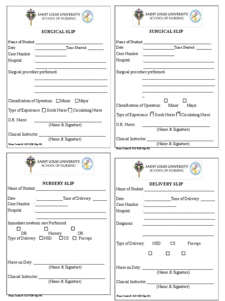 Surgical Slip Surgical Slip Forms Control SLUSONSlips 001 Forms