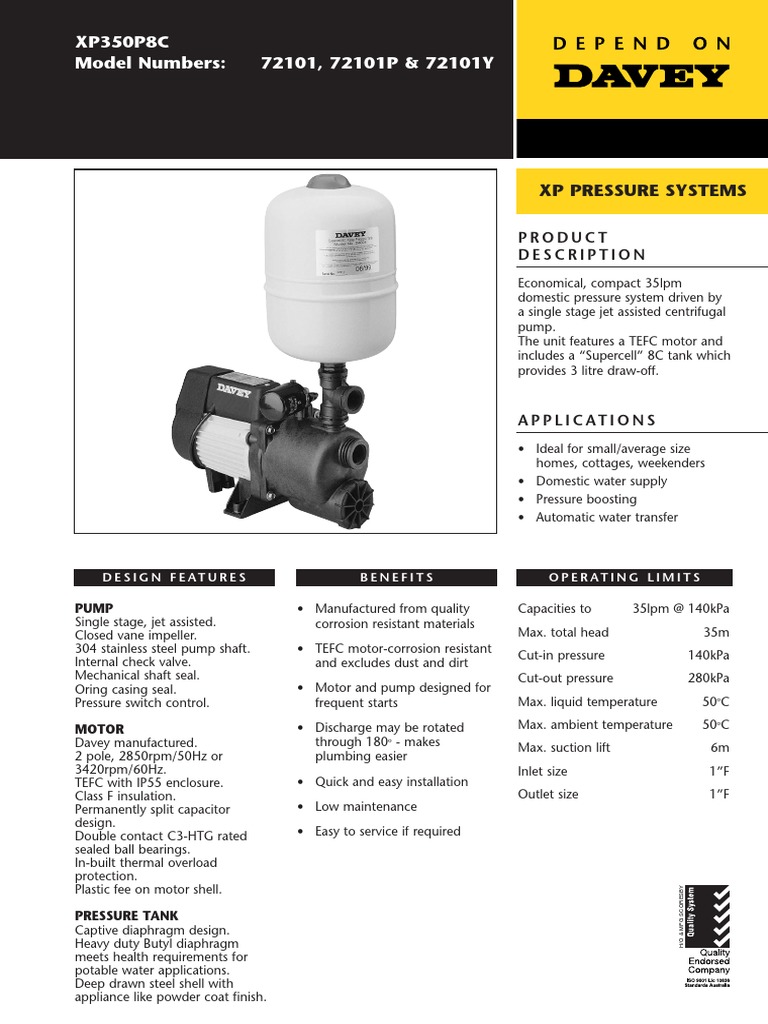 Davey Xp350p8c Pump Mechanical Engineering