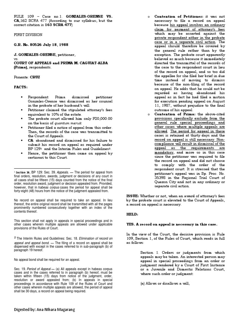 Gonzales-Orense vs. CA: Appeal Requirements | PDF | Judgment (Law ...
