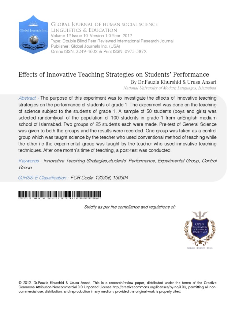 7 Effects of Innovative Teaching Strategies On Students Performance PDF ...
