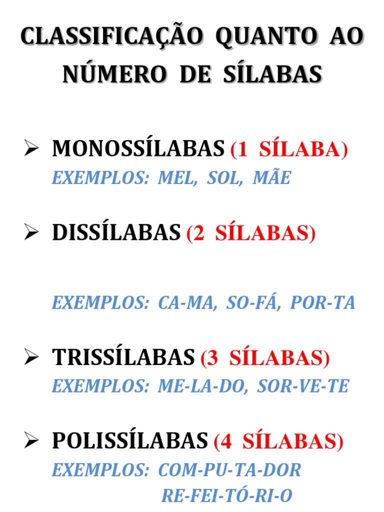 Classificação de Sílabas e Exemplos | PDF