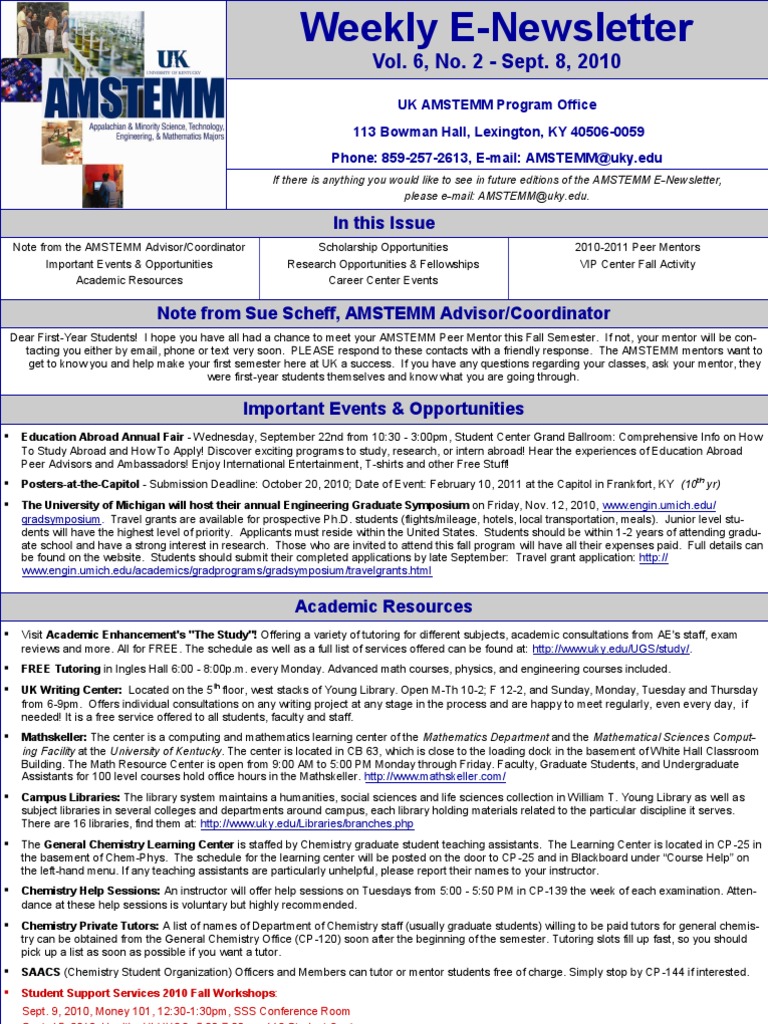 Newsletter 09 08 2010 | PDF | Graduate School | Tutor