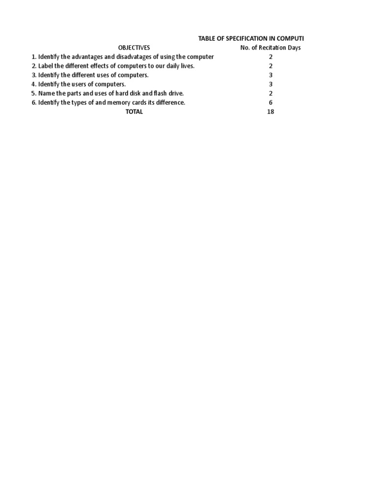 Computer Specification Table Overview | PDF | Computer Data | Computer ...