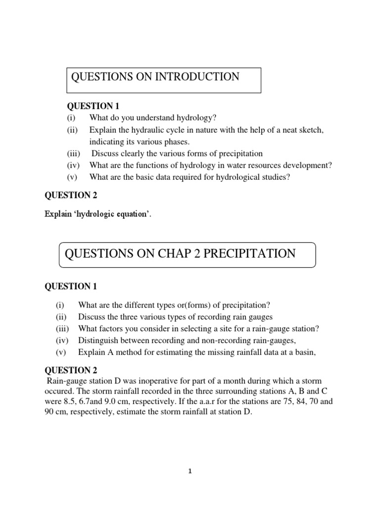 Hydrology Exam Questions & Answers | PDF | Evapotranspiration | Stream