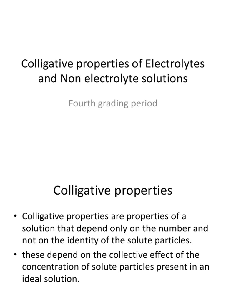 Colligative Properties of Non Electrolytes Solution Physical Quantities