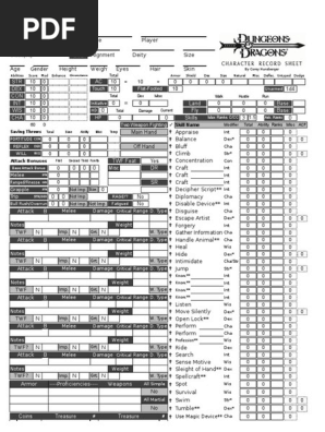 D D 3 5 Excel Character Sheet Pdf Nature Leisure