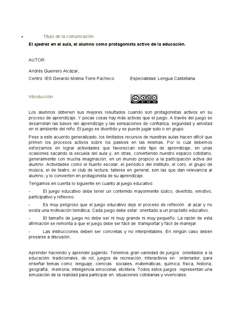 Ajedrez en el Aula: Aprendizaje Activo | PDF | Ajedrez | Aprendizaje