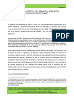 Relaciones Productivas y Conflictivas Entre Lengua Oral y Lengua Escrita