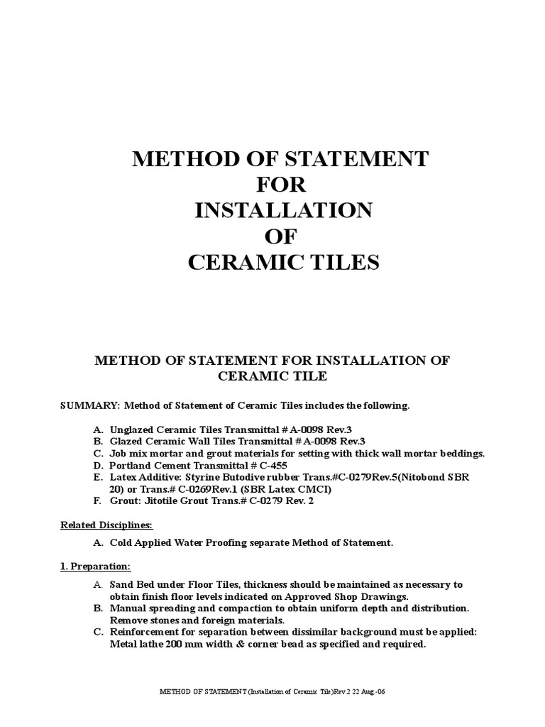 Mos Installation Of Ceramic Tile Rev2 Tile Mortar Masonry