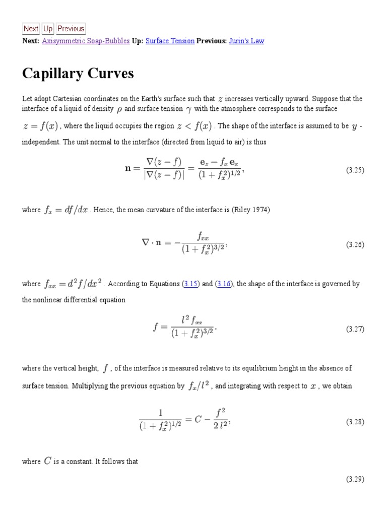 Capillary Curves PDF Surface Tension Equations