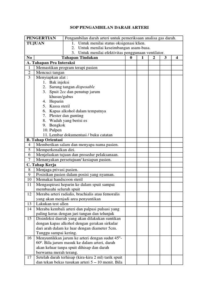 Sop Pengambilan Darah Arteri PDF