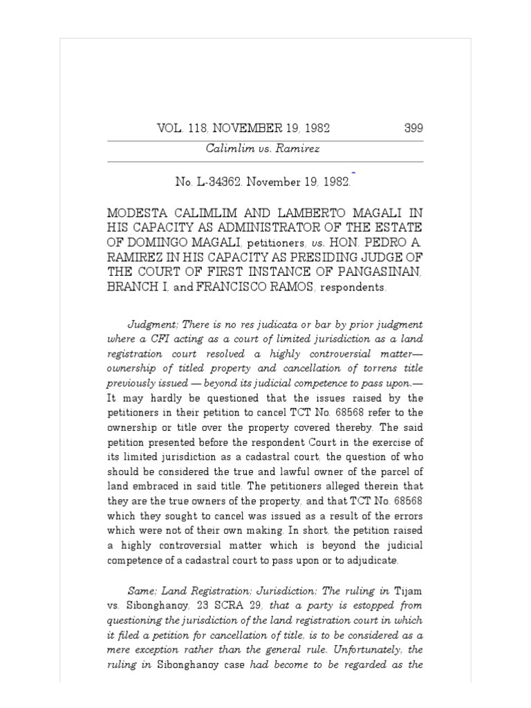 CALIMLIM vs. RAMIREZ PDF Estoppel Laches (Equity)