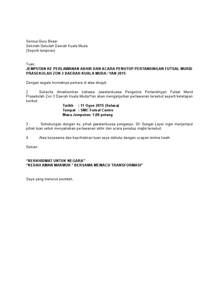 Contoh Surat Jemputan Pertandingan Futsal Contoh Surat