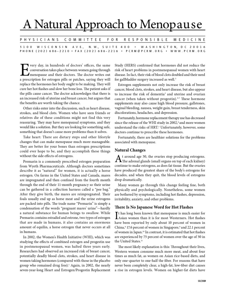 A Natural Approach To Menopause | PDF | Menopause | Hormone Replacement ...
