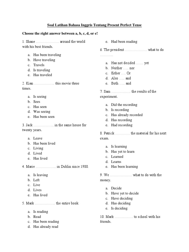 Soal Essay Present Perfect Tense Sketsa