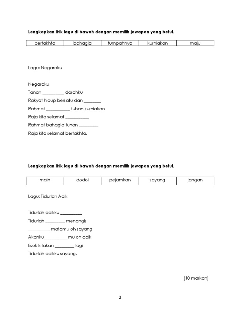 Soalan Muzik Tahun 2 Pdf