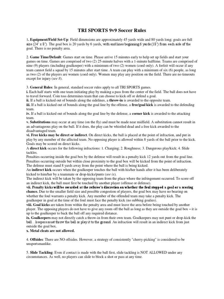 9v9 Soccer Rules PDF Association Football Rules