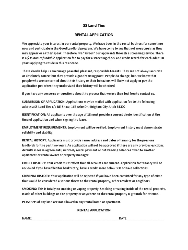 SS Land Ties Rental Application Guide | PDF | Leasehold Estate | Eviction