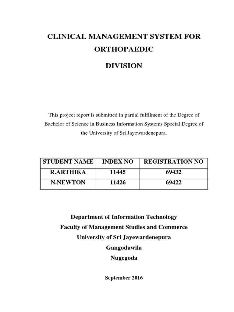 Clinical Management System For Orthopedic Division | PDF | Medical ...