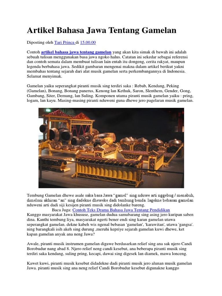 Artikel Bahasa Jawa Tentang Gamelan