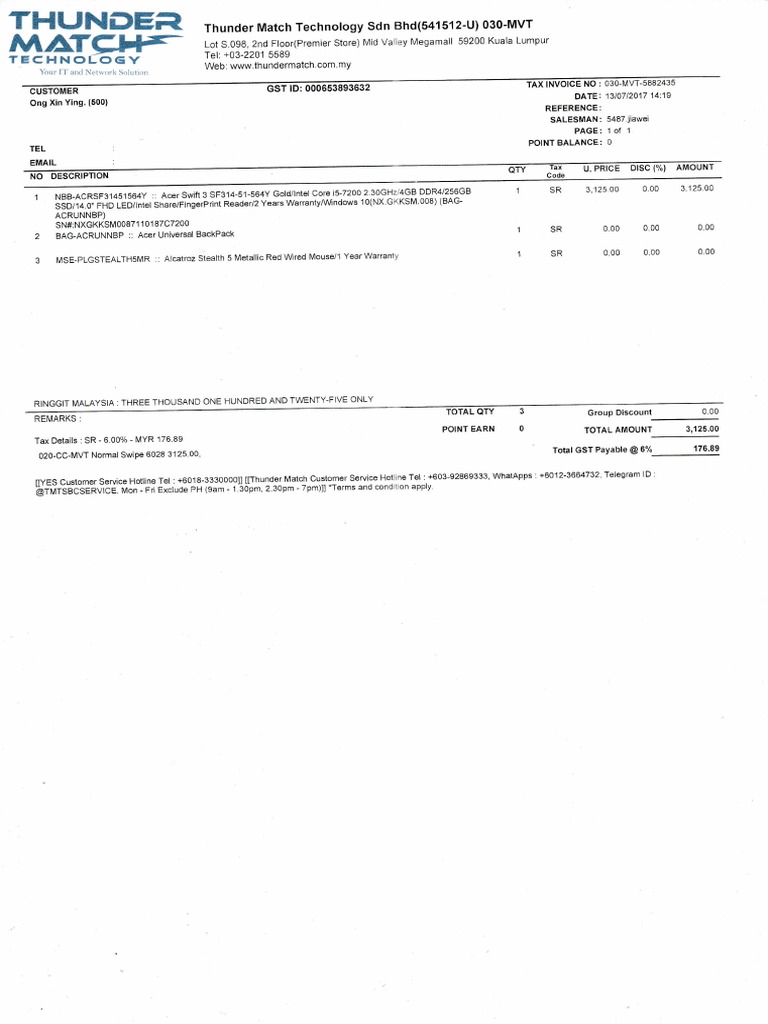 Tech Purchase Invoice | PDF | Personal Computers | Electronics