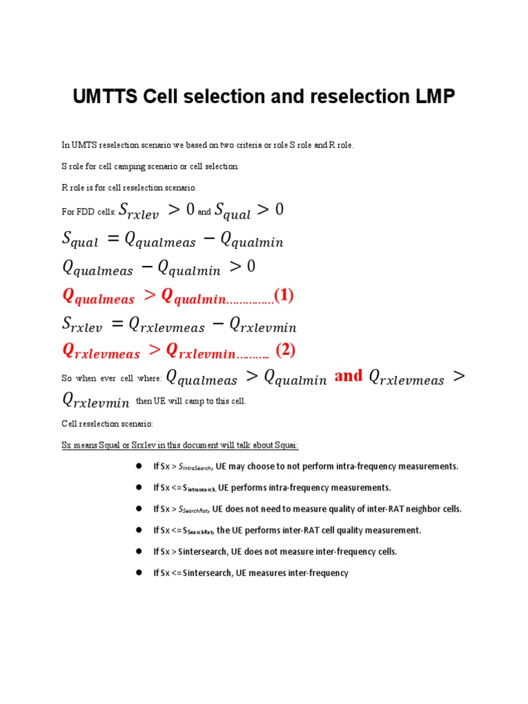 UMTTS Cell Selection and Reselection LMP | PDF | Telecommunications ...