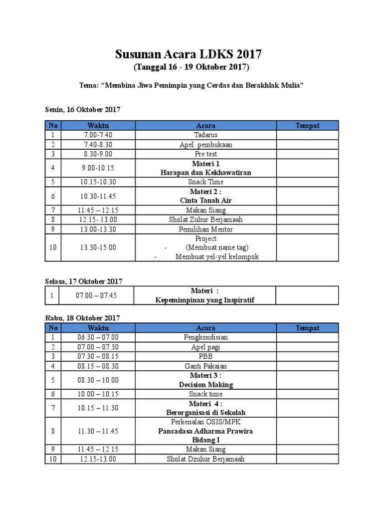 Susunan Acara Ldks Terbaru