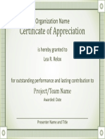 Certificate of Appreciation: Organization Name