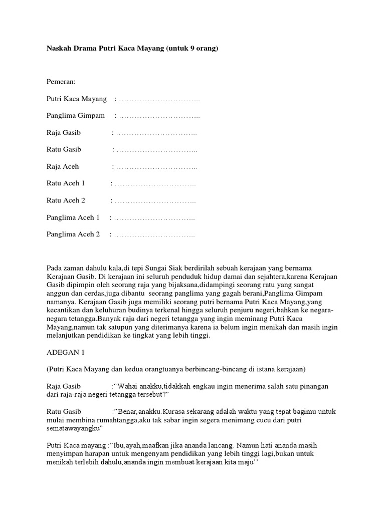 Naskah Drama Putri Kaca Mayang