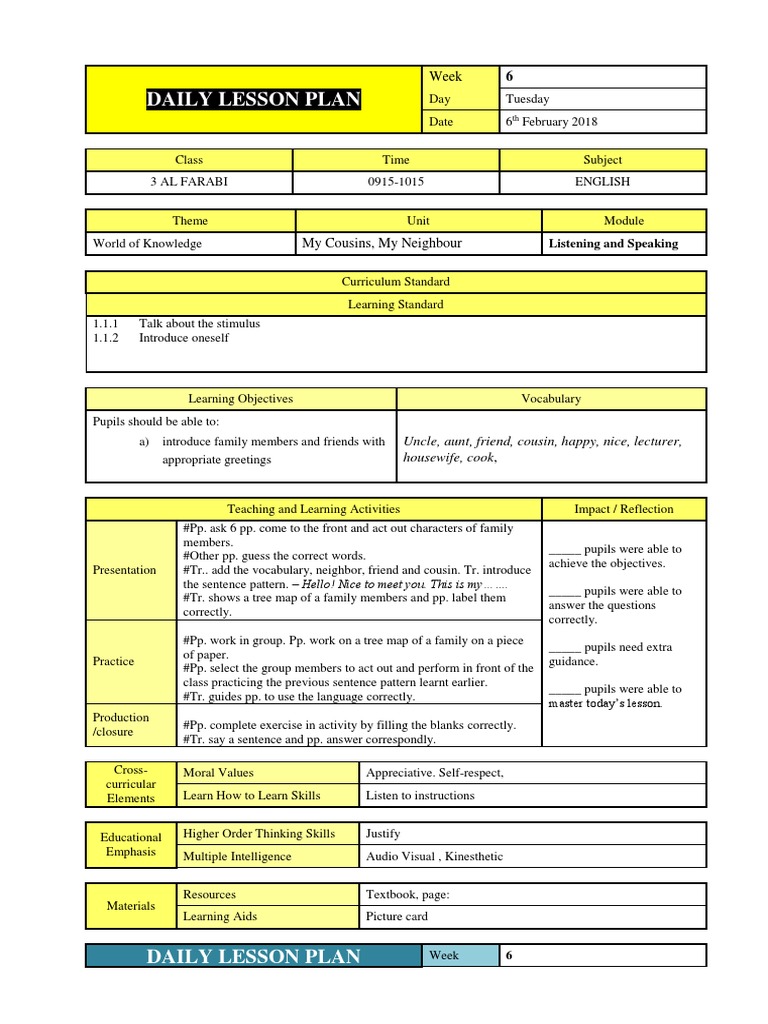 Daily Lesson Plan 2018 Week 6 and 7 | PDF | Lesson Plan | Question