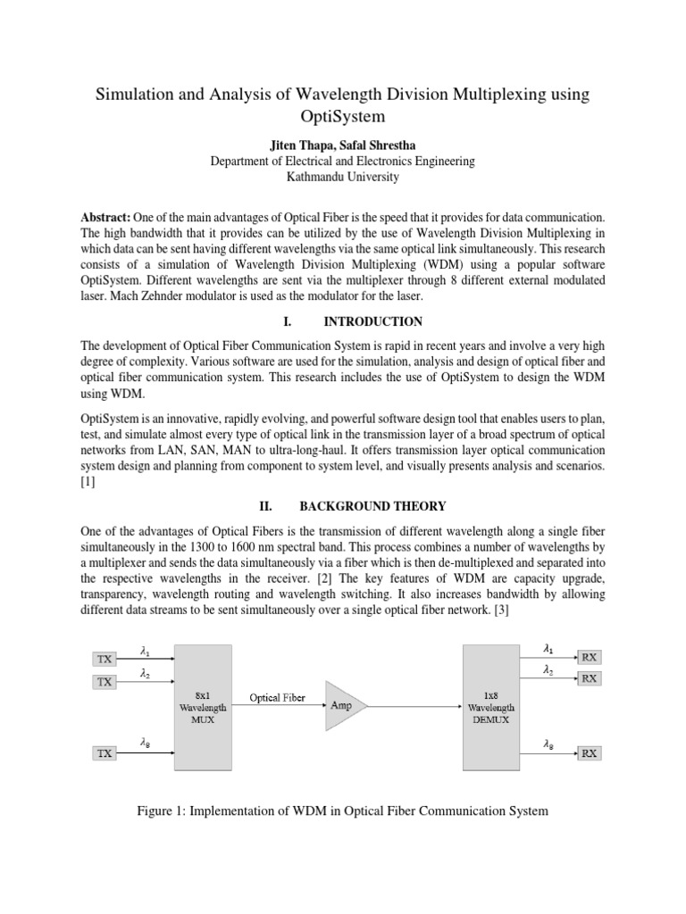 Simulation and Analysis of Wavelength Division Multiplexing Using ...