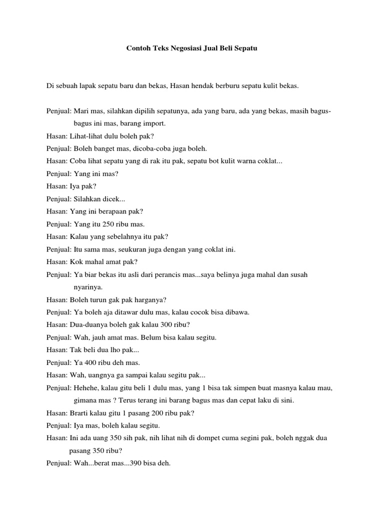 Contoh Teks Negosiasi Jual Beli Sepatu Kunci Soal Lengkap