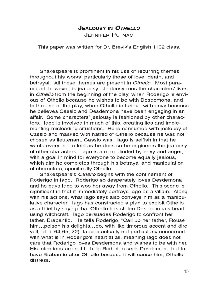 Jealousy in Othello PDF | PDF | Iago | Othello